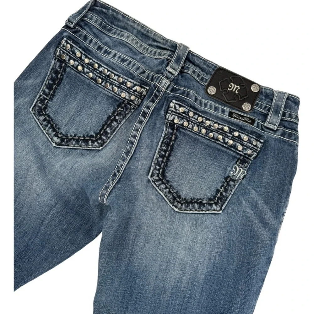 MISS ME 28 *FLAW Bootcut Jeans Blue Mid Rise Rhinestone Embellished Y2K MV5190B7